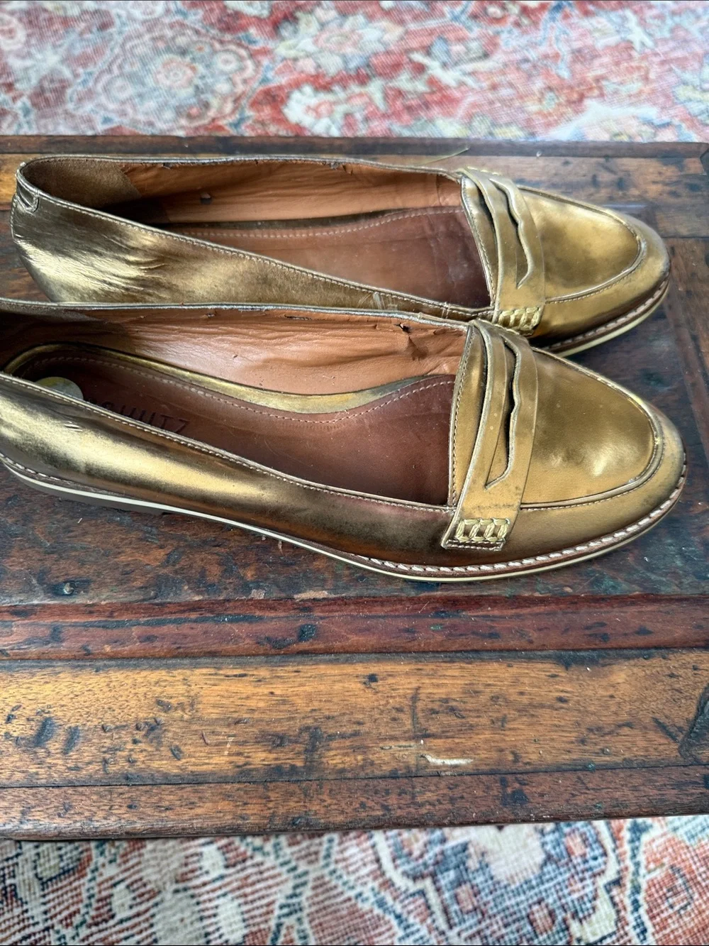Schultz gold flats loafers 9